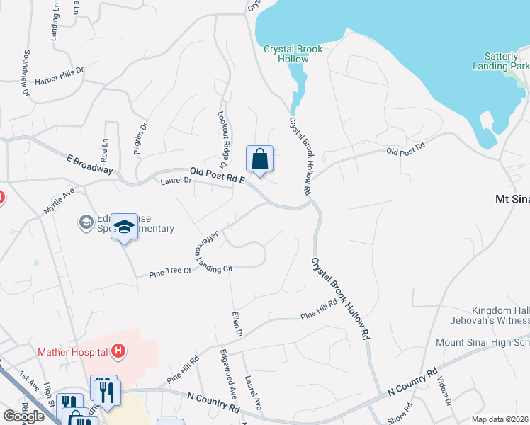 map of restaurants, bars, coffee shops, grocery stores, and more near 27 Contessa Court in Port Jefferson