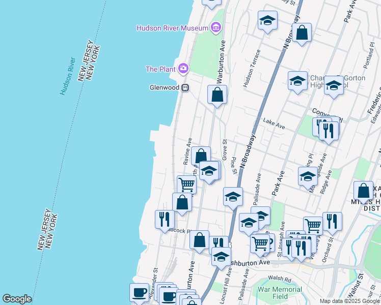 map of restaurants, bars, coffee shops, grocery stores, and more near 60 Point Street in Yonkers