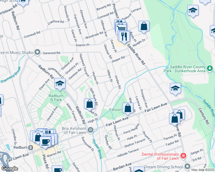 map of restaurants, bars, coffee shops, grocery stores, and more near 33-15 Hamilton Road in Fair Lawn