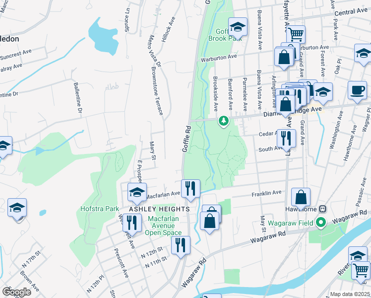 map of restaurants, bars, coffee shops, grocery stores, and more near 370 Goffle Road in Hawthorne