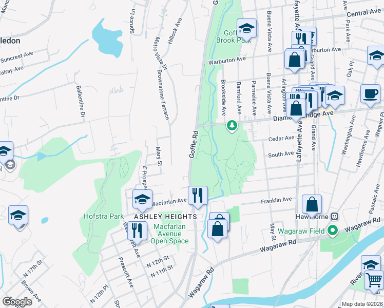 map of restaurants, bars, coffee shops, grocery stores, and more near 370 Goffle Road in Hawthorne