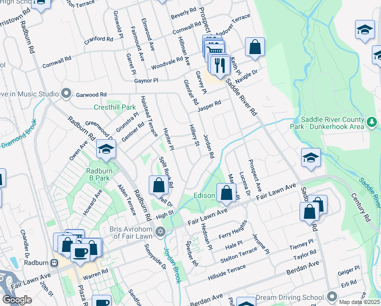 map of restaurants, bars, coffee shops, grocery stores, and more near 33-15 Hamilton Road in Fair Lawn