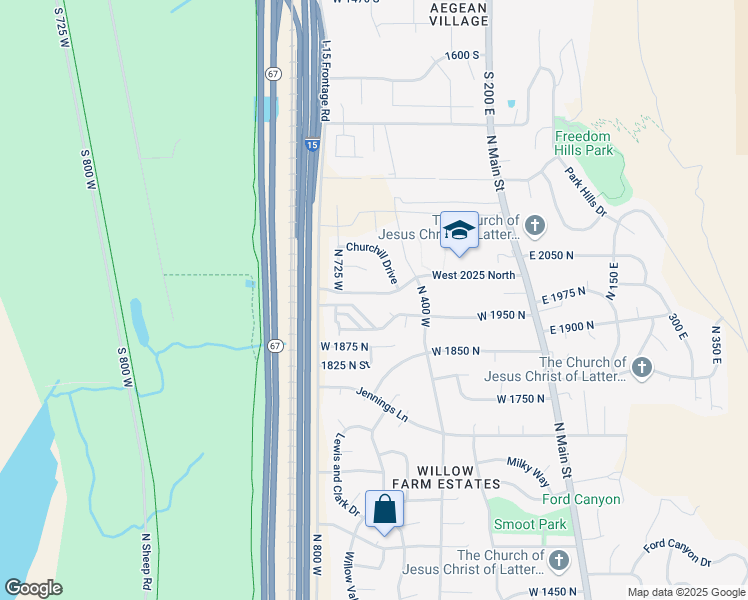 map of restaurants, bars, coffee shops, grocery stores, and more near 534 West 2025 North in Centerville