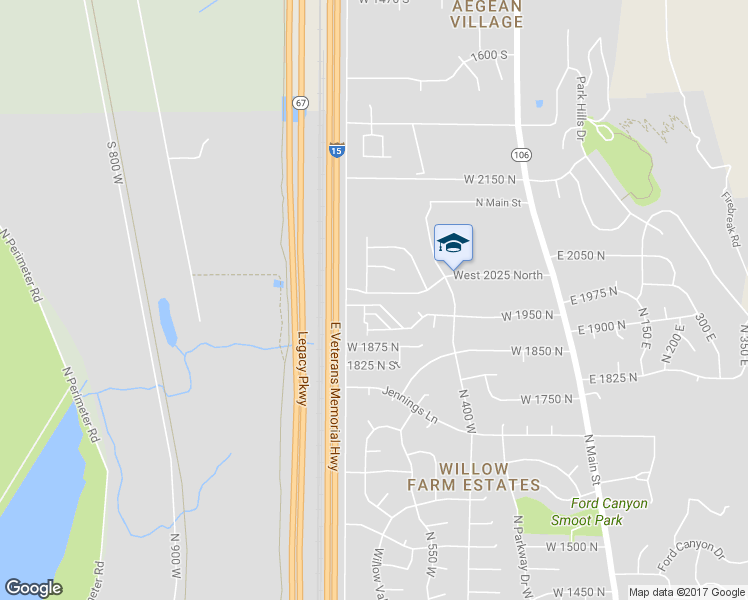 map of restaurants, bars, coffee shops, grocery stores, and more near 687 West 2025 North in Centerville