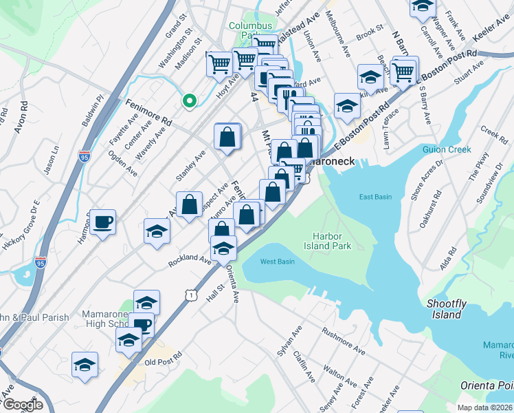 map of restaurants, bars, coffee shops, grocery stores, and more near 398 Cortlandt Avenue in Mamaroneck
