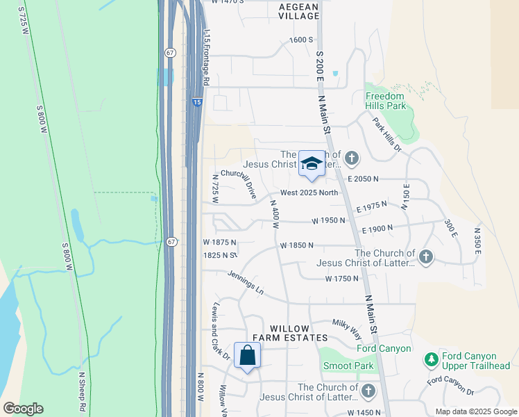 map of restaurants, bars, coffee shops, grocery stores, and more near 455 West 2025 North in Centerville