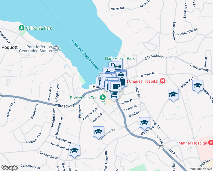 map of restaurants, bars, coffee shops, grocery stores, and more near in Port Jefferson