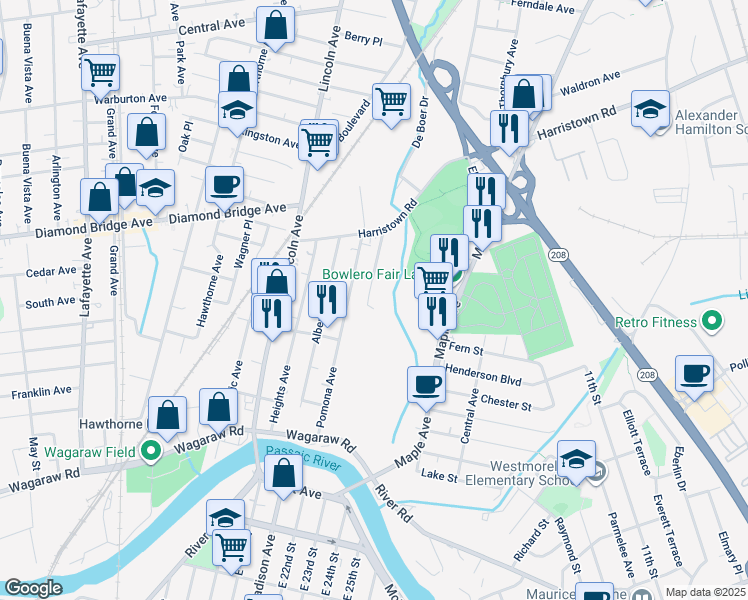 map of restaurants, bars, coffee shops, grocery stores, and more near 22 Smith Avenue in Fair Lawn