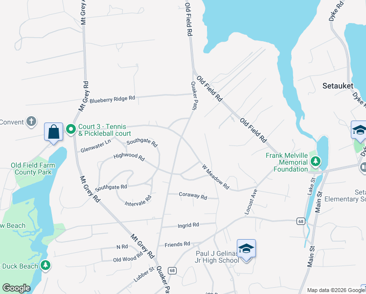 map of restaurants, bars, coffee shops, grocery stores, and more near 179 Quaker Path in Setauket- East Setauket