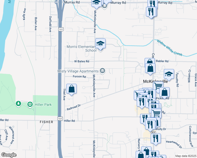 map of restaurants, bars, coffee shops, grocery stores, and more near 1245 Haven Lane in McKinleyville