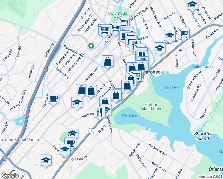 map of restaurants, bars, coffee shops, grocery stores, and more near 155 Heathcote Avenue in Mamaroneck