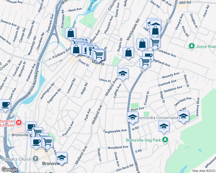 map of restaurants, bars, coffee shops, grocery stores, and more near 6-12 Washington Street in Tuckahoe