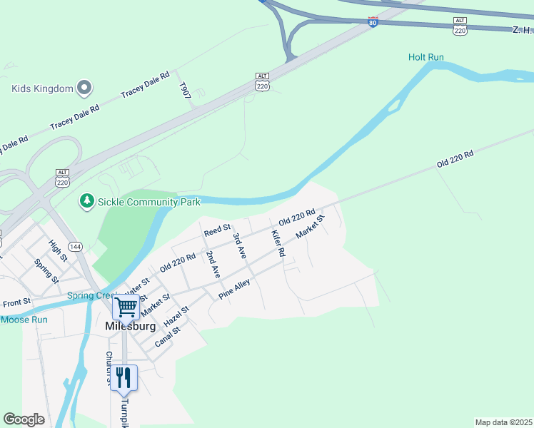 map of restaurants, bars, coffee shops, grocery stores, and more near Old 220 Road in Bellefonte