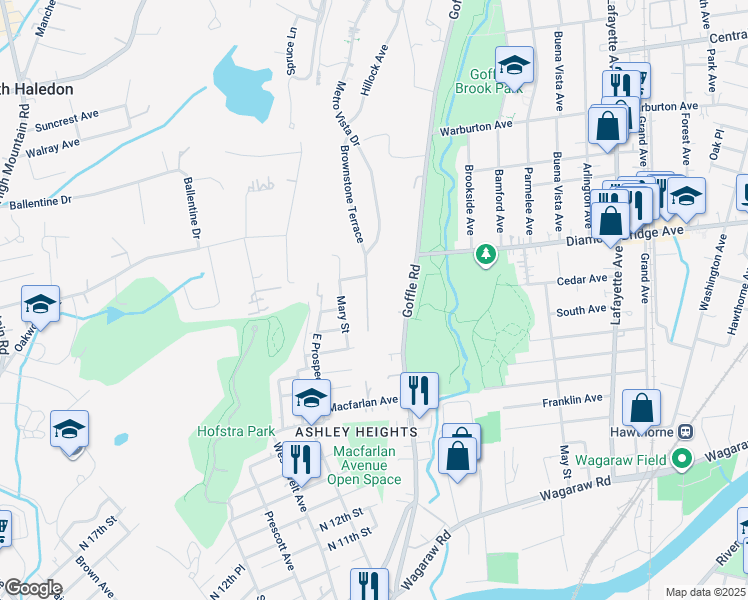map of restaurants, bars, coffee shops, grocery stores, and more near 95 Mazur Place in Hawthorne