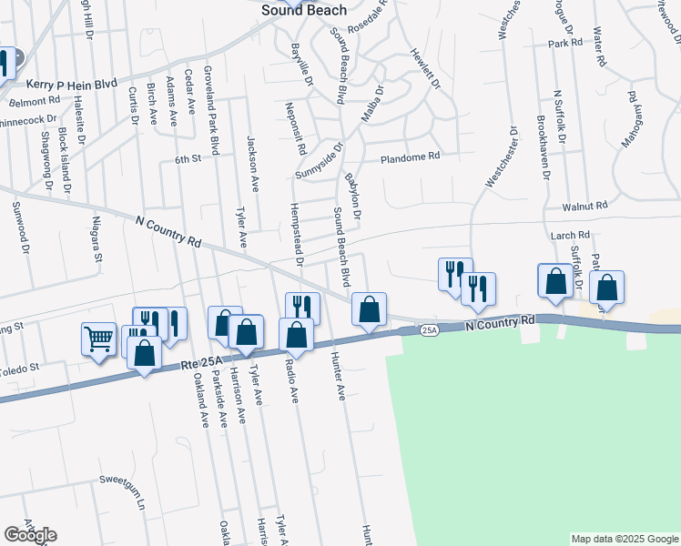 map of restaurants, bars, coffee shops, grocery stores, and more near 16 Sound Beach Boulevard in Sound Beach
