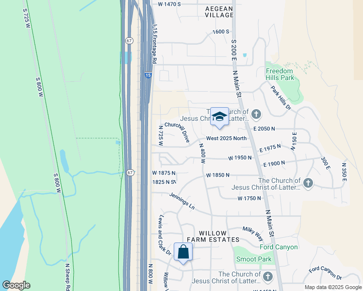 map of restaurants, bars, coffee shops, grocery stores, and more near 534 W 2025 N in Centerville