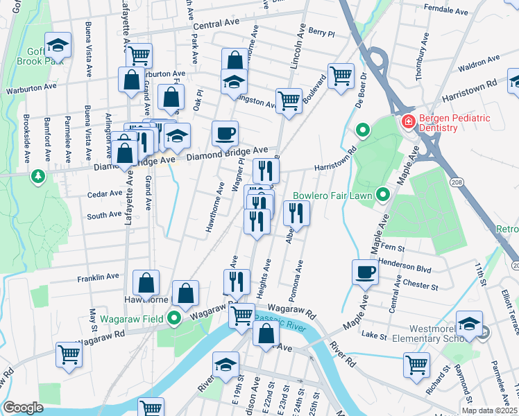 map of restaurants, bars, coffee shops, grocery stores, and more near 140 Lincoln Avenue in Hawthorne