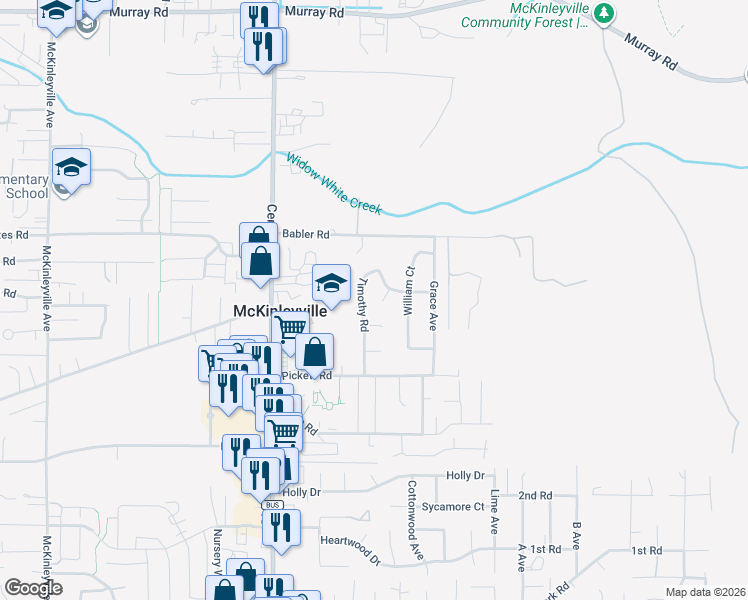 map of restaurants, bars, coffee shops, grocery stores, and more near 2292 Timothy Court in McKinleyville