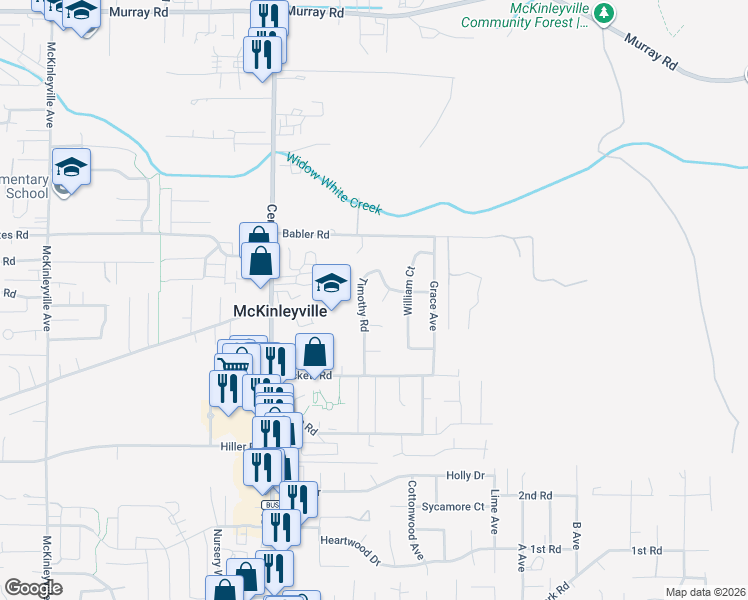 map of restaurants, bars, coffee shops, grocery stores, and more near 2292 Timothy Court in McKinleyville
