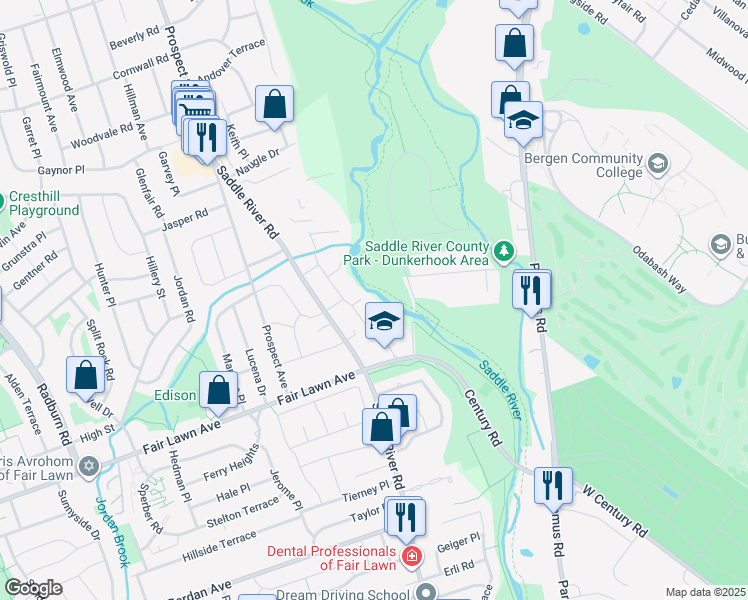 map of restaurants, bars, coffee shops, grocery stores, and more near 42-04 Fox Court in Fair Lawn