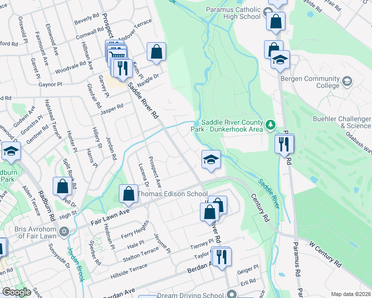 map of restaurants, bars, coffee shops, grocery stores, and more near 15-27 Landzettel Way in Fair Lawn