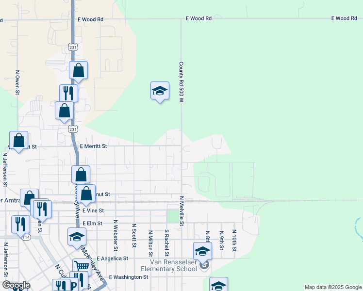 map of restaurants, bars, coffee shops, grocery stores, and more near 898 E Merritt St in Rensselaer