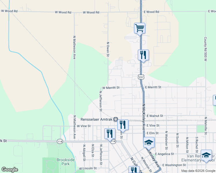 map of restaurants, bars, coffee shops, grocery stores, and more near County Road 575 in Rensselaer