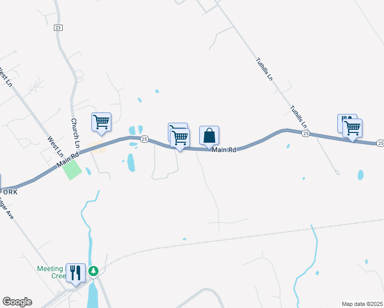 map of restaurants, bars, coffee shops, grocery stores, and more near 921 Main Road in Riverhead