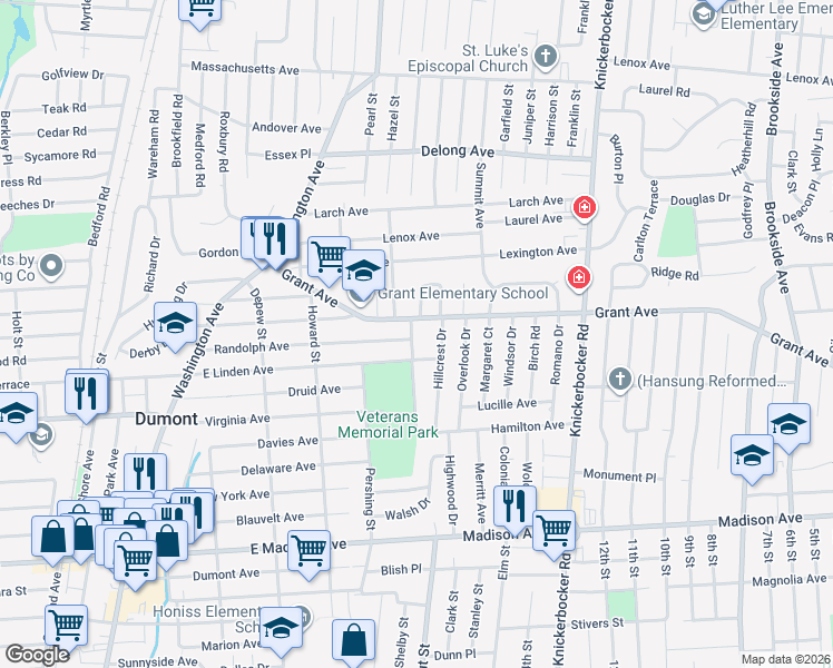 map of restaurants, bars, coffee shops, grocery stores, and more near 206 Randolph Avenue in Dumont