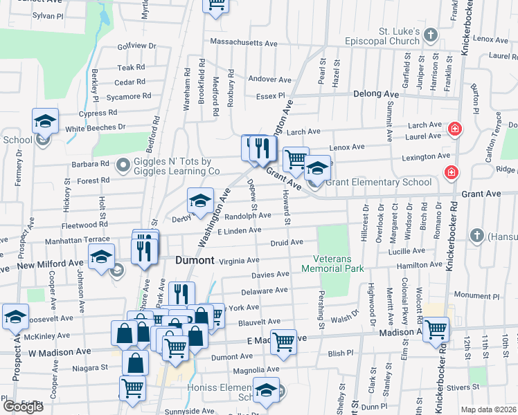 map of restaurants, bars, coffee shops, grocery stores, and more near 312 Depew Street in Dumont