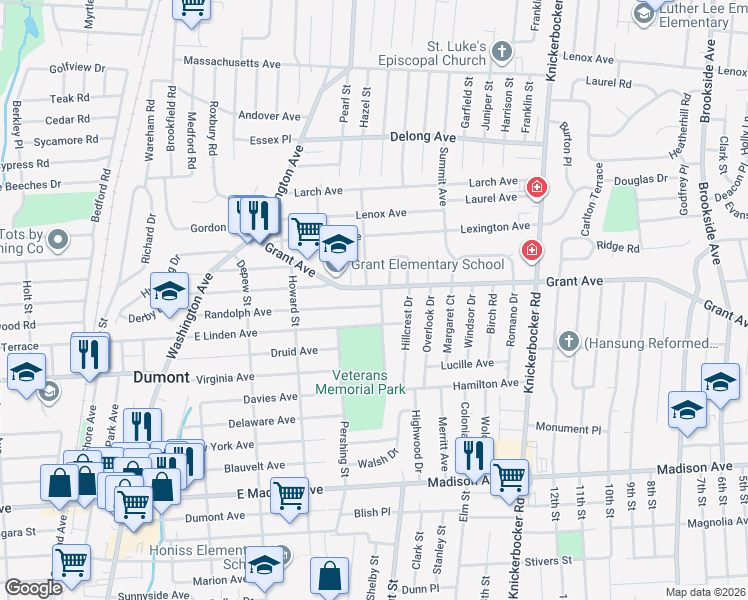 map of restaurants, bars, coffee shops, grocery stores, and more near 206 Randolph Avenue in Dumont