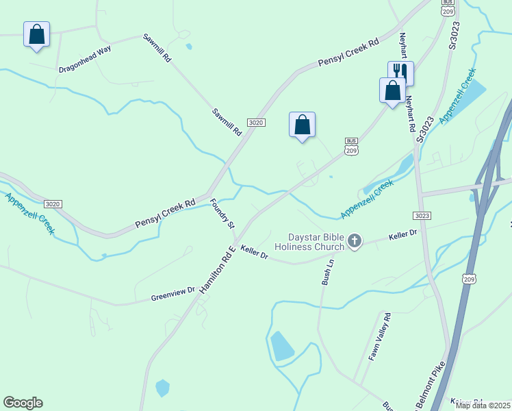 map of restaurants, bars, coffee shops, grocery stores, and more near 6013 U.S. 209 in Stroudsburg