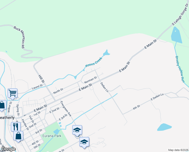 map of restaurants, bars, coffee shops, grocery stores, and more near 949 Norman Street in Weatherly