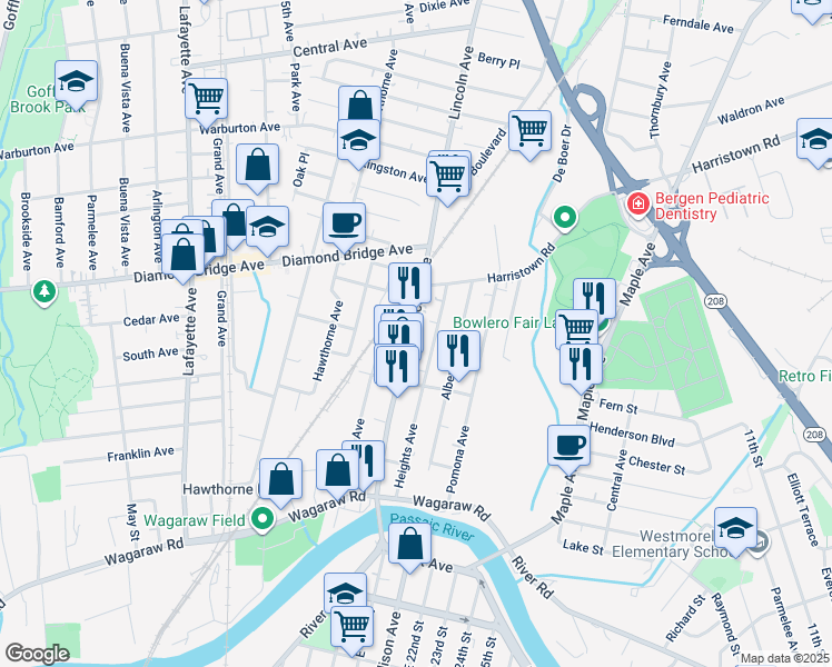 map of restaurants, bars, coffee shops, grocery stores, and more near 153 Lincoln Avenue in Fair Lawn