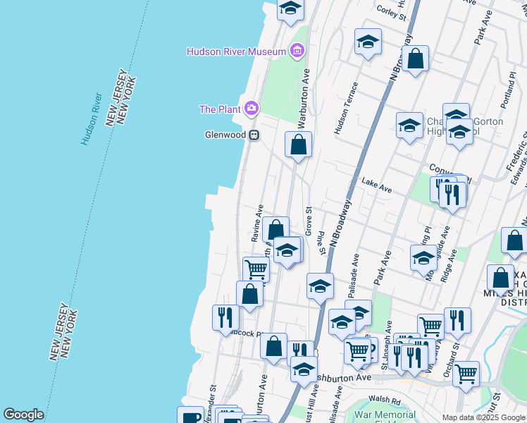 map of restaurants, bars, coffee shops, grocery stores, and more near 264 Woodworth Avenue in Yonkers
