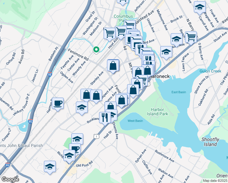 map of restaurants, bars, coffee shops, grocery stores, and more near 155 Heathcote Avenue in Mamaroneck