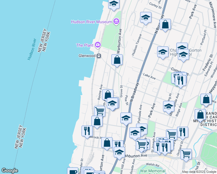 map of restaurants, bars, coffee shops, grocery stores, and more near 264 Woodworth Avenue in Yonkers