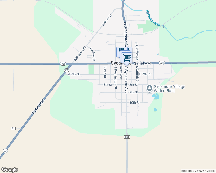 map of restaurants, bars, coffee shops, grocery stores, and more near 201-247 8th Street in Sycamore