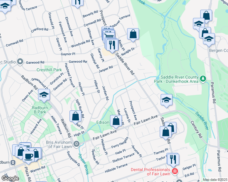 map of restaurants, bars, coffee shops, grocery stores, and more near 22 Kershner Place in Fair Lawn