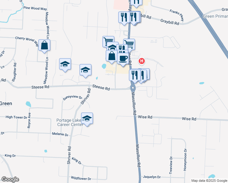 map of restaurants, bars, coffee shops, grocery stores, and more near 1848 Steese Road in Uniontown