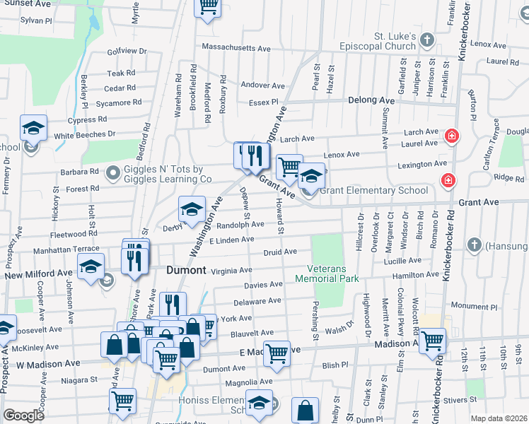 map of restaurants, bars, coffee shops, grocery stores, and more near 71 Cresskill Avenue in Dumont