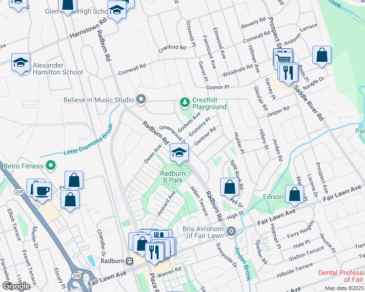 map of restaurants, bars, coffee shops, grocery stores, and more near 19-06 Greenwood Drive in Fair Lawn