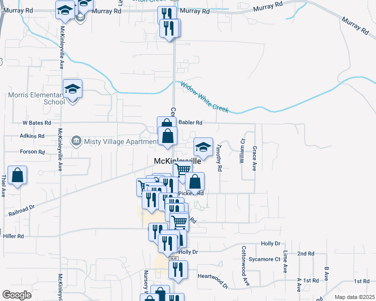 map of restaurants, bars, coffee shops, grocery stores, and more near Margo Lane in McKinleyville