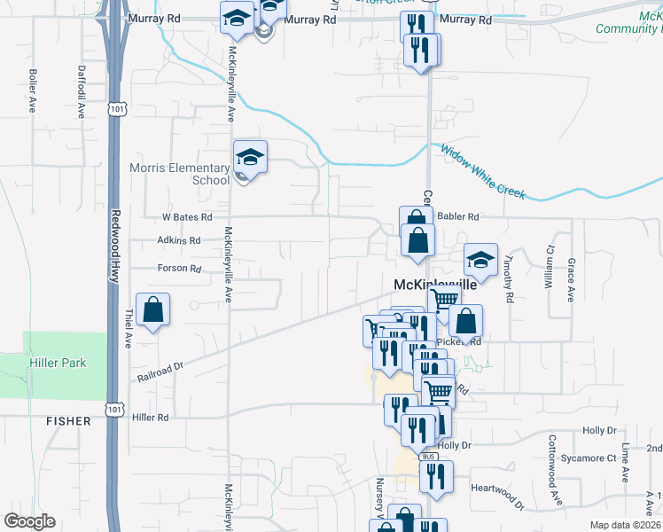 map of restaurants, bars, coffee shops, grocery stores, and more near 1402 Merganser Drive in McKinleyville