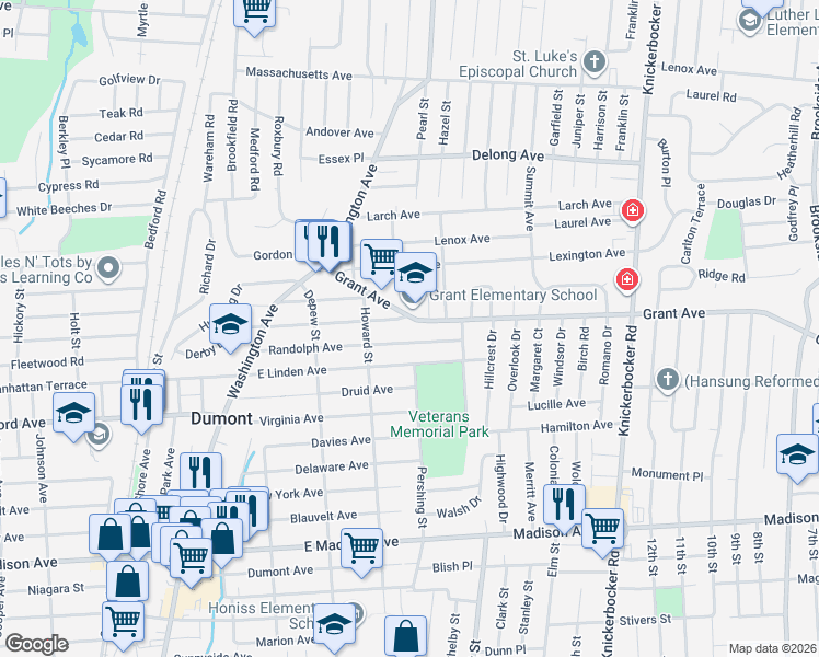 map of restaurants, bars, coffee shops, grocery stores, and more near 174 Randolph Avenue in Dumont