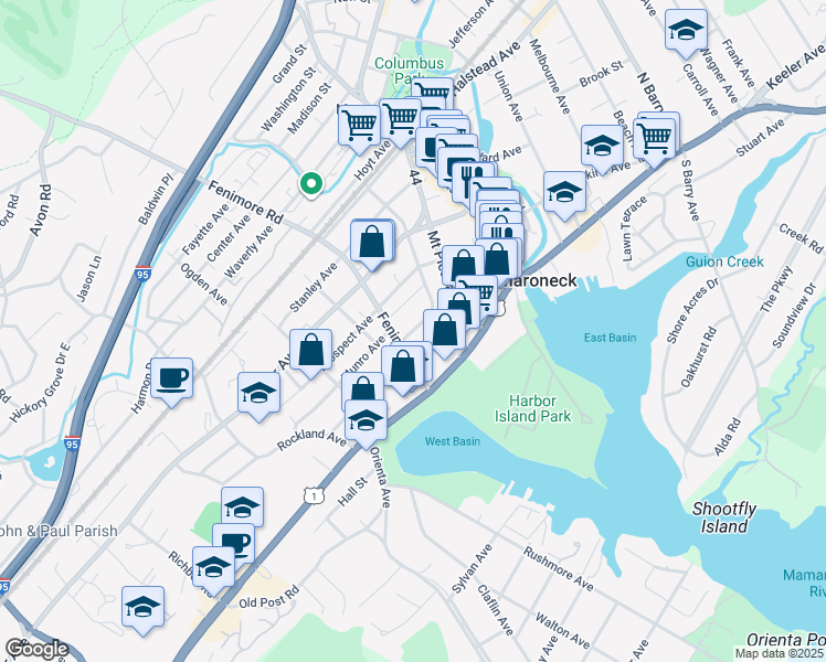 map of restaurants, bars, coffee shops, grocery stores, and more near Livingston Avenue in Mamaroneck