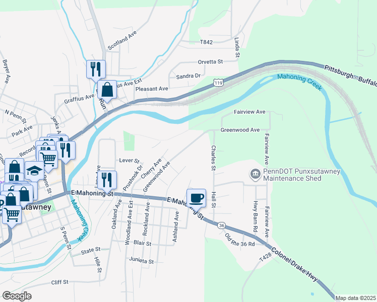 map of restaurants, bars, coffee shops, grocery stores, and more near 420 Greenwood Avenue in Punxsutawney