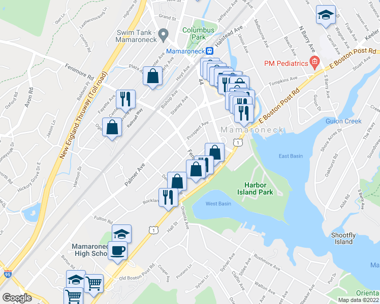 map of restaurants, bars, coffee shops, grocery stores, and more near 216 Munro Avenue in Mamaroneck