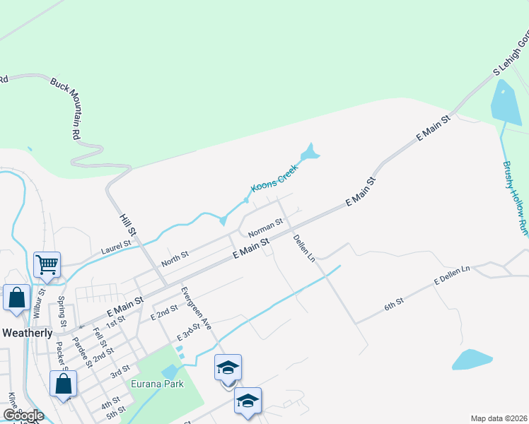 map of restaurants, bars, coffee shops, grocery stores, and more near 949 Norman Street in Weatherly