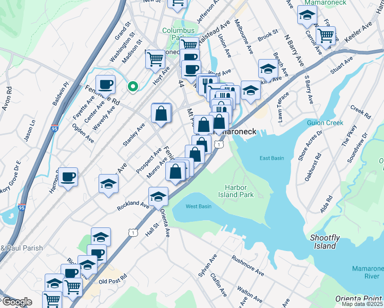 map of restaurants, bars, coffee shops, grocery stores, and more near 300 Livingston Avenue in Mamaroneck
